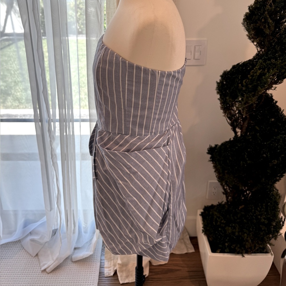 Malene Birger Blue and White Strapless Striped Dress - Size 40 - Picture 4 of 12